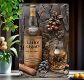 Vintage Whiskey & Cigars Metal Tin Sign - Wall Art Decorative Plaque for Kitchen, Living Room, Bar, Man Cave Decor
